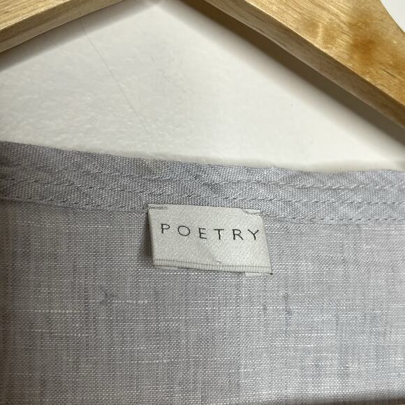 Poetry Embroidered Linen Top Womens Size 14 Gray Lagenlook Wearable Art Coastal - Picture 4 of 6